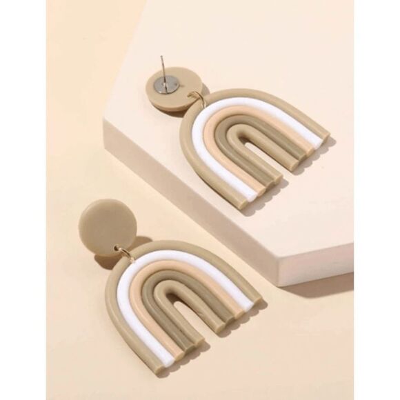 CLAY RAINBOW EARRINGS - BEIGE - Picture 1 of 4